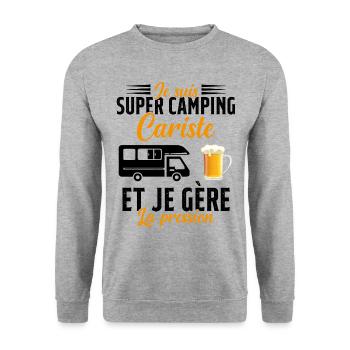 Super Camping Cariste et Je Gère la Pression - Sweat-shirt Unisexe - gris chiné - Devant - Alina (178cm) & Michal (187cm)