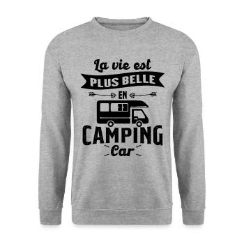 La vie est plus belle en Camping-car humour cadeau - Sweat-shirt Unisexe - gris chiné - Devant - Alina (178cm) & Michal (187cm)