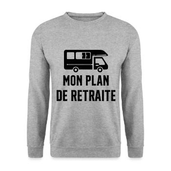 Mon Plan de Retraite Camping Car Humour Cadeau - Sweat-shirt Unisexe - gris chiné - Devant - Alina (178cm) & Michal (187cm)