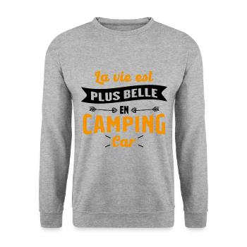 La vie est plus belle en Camping-car humour cadeau - Sweat-shirt Unisexe - gris chiné - Devant - Alina (178cm) & Michal (187cm)