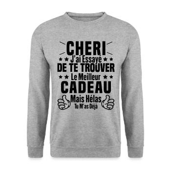 Chéri Saint Valentin Amour Couple Humour - Sweat-shirt Unisexe - gris chiné - Devant - Alina (178cm) & Michal (187cm)