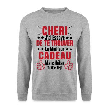 Chéri Saint Valentin Amour Couple Humour - Sweat-shirt Unisexe - gris chiné - Devant - Alina (178cm) & Michal (187cm)