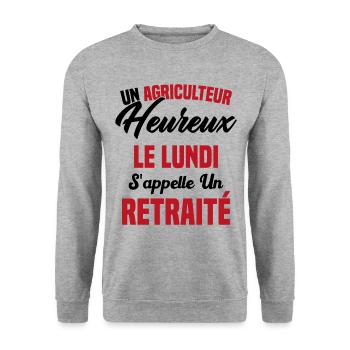 Agriculteur Heureux le lundi S'appelle un Retraité - Sweat-shirt Unisexe - gris chiné - Devant - Alina (178cm) & Michal (187cm)