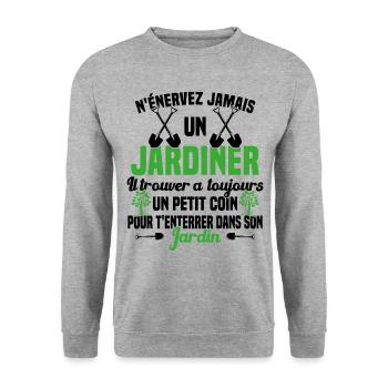 N'Énervez Jamais Un Jardinier Jardin Jardinage - Sweat-shirt Unisexe - gris chiné - Devant - Alina (178cm) & Michal (187cm)