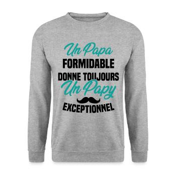Papa Formidable Donne Toujours Papy Exceptionnel - Sweat-shirt Unisexe - gris chiné - Devant - Alina (178cm) & Michal (187cm)