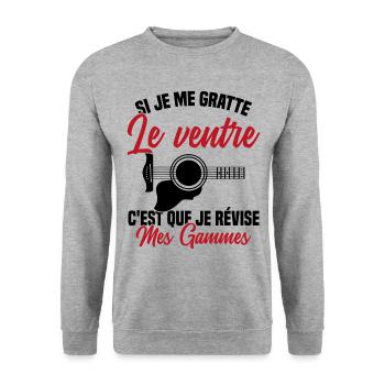 Si je me gratte le ventre humour guitariste - Sweat-shirt Unisexe - gris chiné - Devant - Alina (178cm) & Michal (187cm)