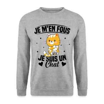Je m'en fous Je suis un Chat Humour Chat Chaton - Sweat-shirt Unisexe - gris chiné - Devant - Alina (178cm) & Michal (187cm)