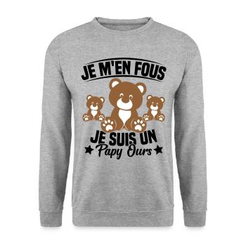Je m en fous je suis un Papy ours Grand père - Sweat-shirt Unisexe - gris chiné - Devant - Alina (178cm) & Michal (187cm)