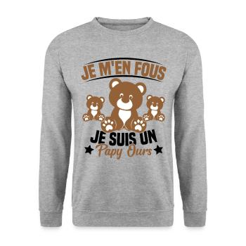 Je m en fous je suis un Papy ours Grand père - Sweat-shirt Unisexe - gris chiné - Devant - Alina (178cm) & Michal (187cm)