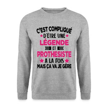 Légende et PROTHESISTE Cadeau Humour - Sweat-shirt Unisexe - gris chiné - Devant - Alina (178cm) & Michal (187cm)