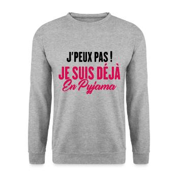 J'peux pas Je suis déjà en Pyjama - Sweat-shirt Unisexe - gris chiné - Devant - Alina (178cm) & Michal (187cm)