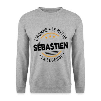 Sébastien L'Homme LeMythe La Légende Cadeau Humour - Sweat-shirt Unisexe - gris chiné - Devant - Alina (178cm) & Michal (187cm)