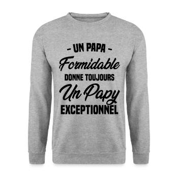Papa Formidable Donne Toujours Papy Exceptionnel - Sweat-shirt Unisexe - gris chiné - Devant - Alina (178cm) & Michal (187cm)