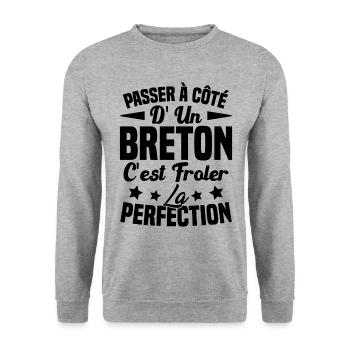 Breton Perfection - Cadeau Humour Breton - Sweat-shirt Unisexe - gris chiné - Devant - Alina (178cm) & Michal (187cm)