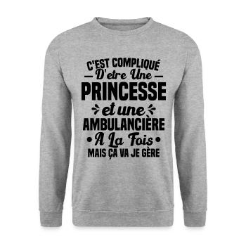 Princesse et Ambulancière Cadeau Humour - Sweat-shirt Unisexe - gris chiné - Devant - Alina (178cm) & Michal (187cm)