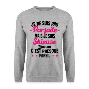 Pas parfaite mais je suis Skieuse Cadeau Humour - Sweat-shirt Unisexe - gris chiné - Devant - Alina (178cm) & Michal (187cm)