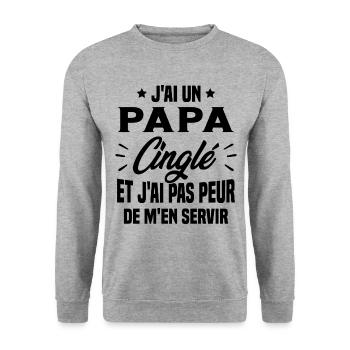 J'ai Un Papa Cinglé Cadeau Humour Papa - Sweat-shirt Unisexe - gris chiné - Devant - Alina (178cm) & Michal (187cm)