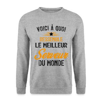 Voici à quoi ressemble le meilleur Serveur - Sweat-shirt Unisexe - gris chiné - Devant - Alina (178cm) & Michal (187cm)