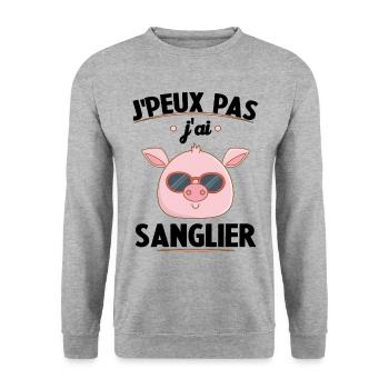 Je Peux Pas J'ai Sanglier Cadeau Chasseur - Sweat-shirt Unisexe - gris chiné - Devant - Alina (178cm) & Michal (187cm)