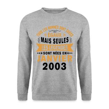Les légendes sont nées en Janvier 2003 Vintage - Sweat-shirt Unisexe - gris chiné - Devant - Alina (178cm) & Michal (187cm)