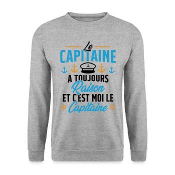 Le Capitaine A Toujours Raison C'est Moi Capitaine - Sweat-shirt Unisexe - gris chiné - Devant - Alina (178cm) & Michal (187cm)