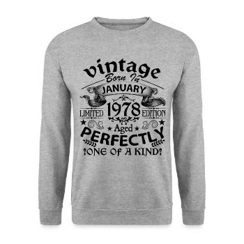 Januar 1978| Jahrgang 1978 | geboren im Januar - Unisex Pullover - Weißgrau meliert - Vorne - Alina (178cm) & Michal (187cm)