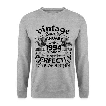 Janvier 1994 | Vintage 1994 | né en Janvier - Sweat-shirt Unisexe - gris chiné - Devant - Alina (178cm) & Michal (187cm)