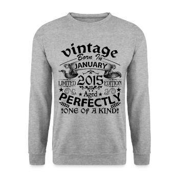 Januar 2015| Jahrgang 2015 | geboren im Januar - Unisex Pullover - Weißgrau meliert - Vorne - Alina (178cm) & Michal (187cm)