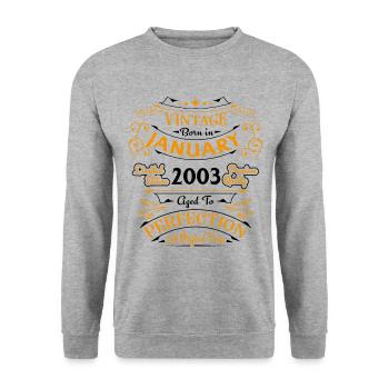 Vintage né en Janvier 2003 Cadeau D'anniversaire - Sweat-shirt Unisexe - gris chiné - Devant - Alina (178cm) & Michal (187cm)