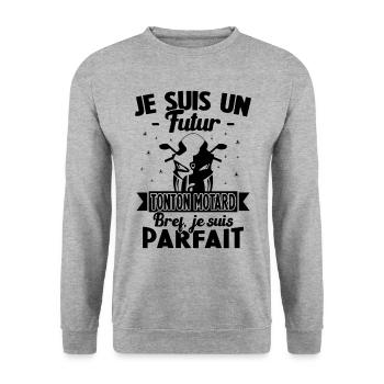 Je suis un futur Tonton Motard Humour Tonton - Sweat-shirt Unisexe - gris chiné - Devant - Alina (178cm) & Michal (187cm)