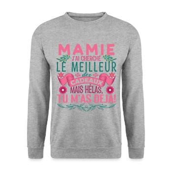 Mamie la meilleure Grand-mère fête des mères Mamie - Sweat-shirt Unisexe - gris chiné - Devant - Alina (178cm) & Michal (187cm)