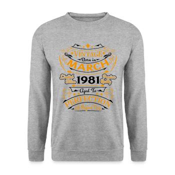 Vintage Born in March 1981 Birthday Gift - Unisex Sweatshirt - salt & pepper - Front - Alina (178cm) & Michal (187cm)