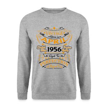 Vintage Born In April 1956 Geburtstagsgeschenk - Unisex Pullover - Weißgrau meliert - Vorne - Alina (178cm) & Michal (187cm)