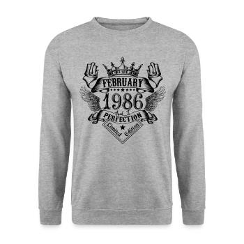 Vintage Février 1986 Février 1986 né en Février - Sweat-shirt Unisexe - gris chiné - Devant - Alina (178cm) & Michal (187cm)