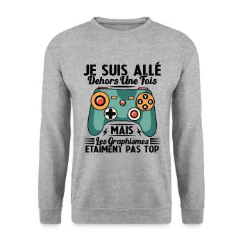 Cadeau Humour Console Graphisme Jeux Vidéo - Sweat-shirt Unisexe - gris chiné - Devant - Alina (178cm) & Michal (187cm)