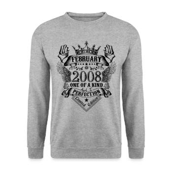 Anniversaire Février 2008 né en Février 2008 - Sweat-shirt Unisexe - gris chiné - Devant - Alina (178cm) & Michal (187cm)