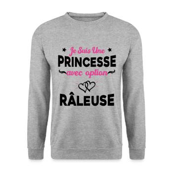 je suis une princesse avec option râleuse femme - Sweat-shirt Unisexe - gris chiné - Devant - Alina (178cm) & Michal (187cm)