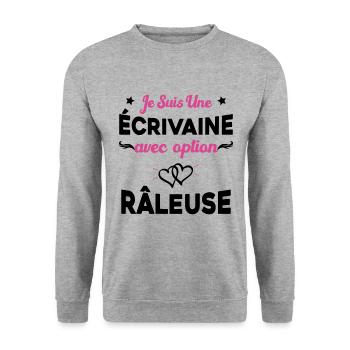 Femme je suis une écrivaine avec option râleuse - Sweat-shirt Unisexe - gris chiné - Devant - Alina (178cm) & Michal (187cm)