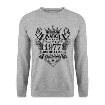 Anniversaire Mars 1977 né en Mars 1977 - Sweat-shirt Unisexe - gris chiné - Devant - Alina (178cm) & Michal (187cm)
