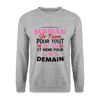 Maman je t'aime Mère Bébé Naissance Amour - Sweat-shirt Unisexe - gris chiné - Devant - Alina (178cm) & Michal (187cm)