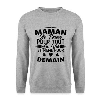 Maman je t'aime Mère Bébé Naissance Amour - Sweat-shirt Unisexe - gris chiné - Devant - Alina (178cm) & Michal (187cm)