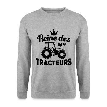 Drôle Femme Reine Agricultrice Tracteur Cadeau - Sweat-shirt Unisexe - gris chiné - Devant - Alina (178cm) & Michal (187cm)