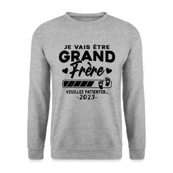 Je vais Être Grand Frère 2023 idée cadeau - Sweat-shirt Unisexe - gris chiné - Devant - Alina (178cm) & Michal (187cm)