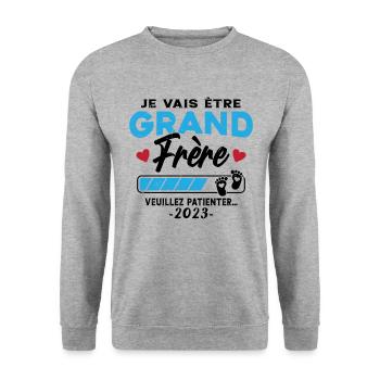 Je vais Être Grand Frère 2023 idée cadeau - Sweat-shirt Unisexe - gris chiné - Devant - Alina (178cm) & Michal (187cm)