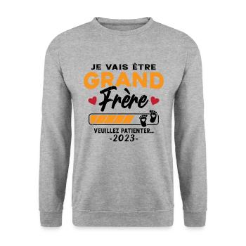 Je vais Être Grand Frère 2023 idée cadeau - Sweat-shirt Unisexe - gris chiné - Devant - Alina (178cm) & Michal (187cm)