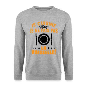 Je Cuisine Mais Je Ne Fais Pas La Vaisselle Humour - Sweat-shirt Unisexe - gris chiné - Devant - Alina (178cm) & Michal (187cm)