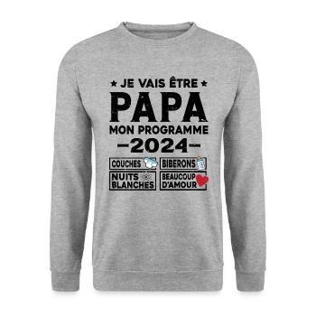 Je vais être papa mon programme en 2024 Futur Papa - Sweat-shirt Unisexe - gris chiné - Devant - Alina (178cm) & Michal (187cm)