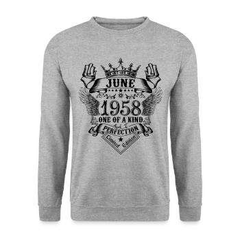 Geburtstag Juni 1958 geboren im Juni 1958 - Unisex Pullover - Weißgrau meliert - Vorne - Alina (178cm) & Michal (187cm)