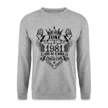 Geburtstag Juni 1981 geboren im Juni 1981 - Unisex Pullover - Weißgrau meliert - Vorne - Alina (178cm) & Michal (187cm)
