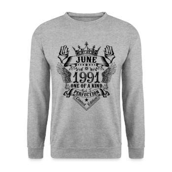Geburtstag Juni 1991 geboren im Juni 1991 - Unisex Pullover - Weißgrau meliert - Vorne - Alina (178cm) & Michal (187cm)